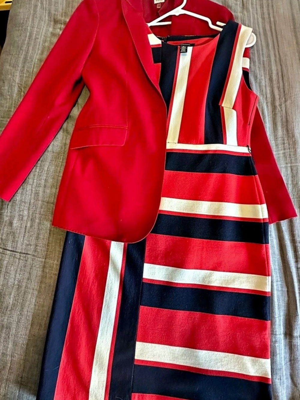 Two items: Anne Klein Striped Blazer & R&M Richards Dress in Red & Blue Size 6